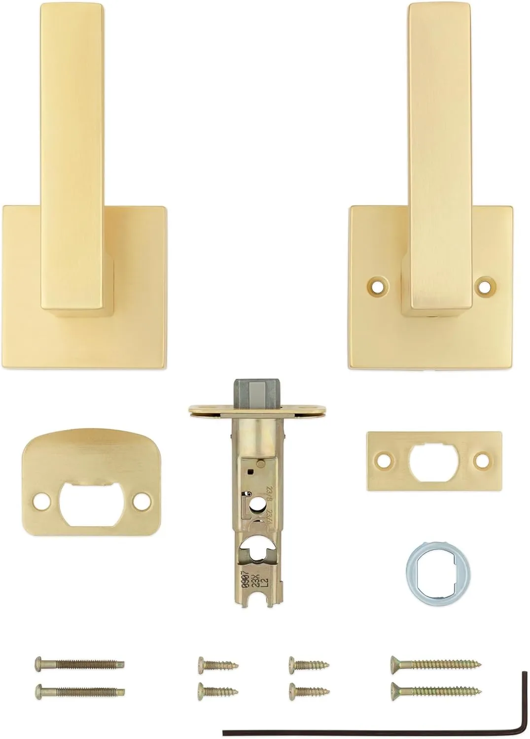 Kwikset Singapore Interior Passage Door Handle, Lever for Closet and Hallway Doors, Reversible Non-Locking Handle Lever, Satin Brass, with Microban Protection