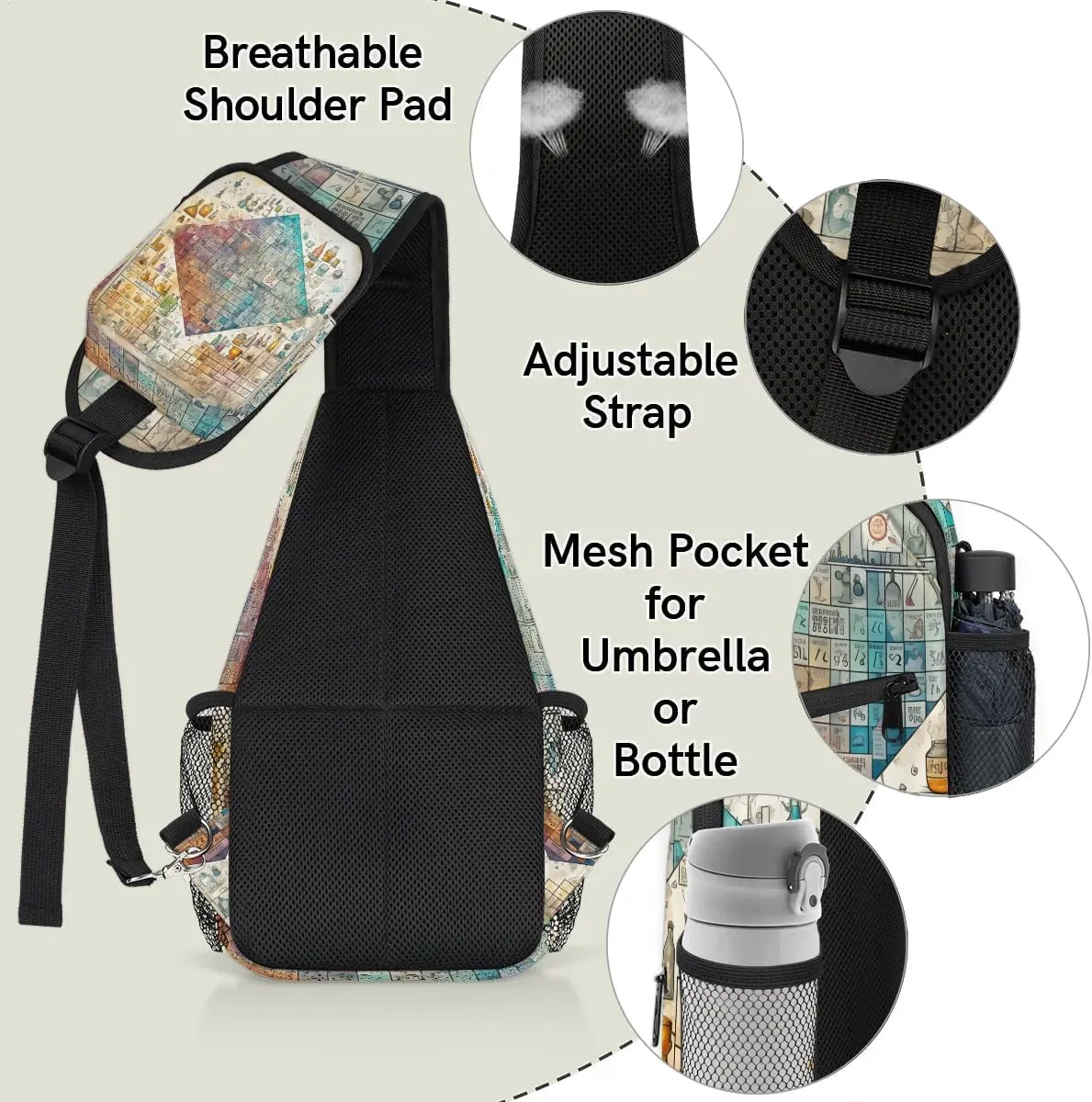 Laboratory Print Sling Bag for Women Men, Waterproof Crossbody Sling Backpack Travel Outdoor Sports Chest Bag
