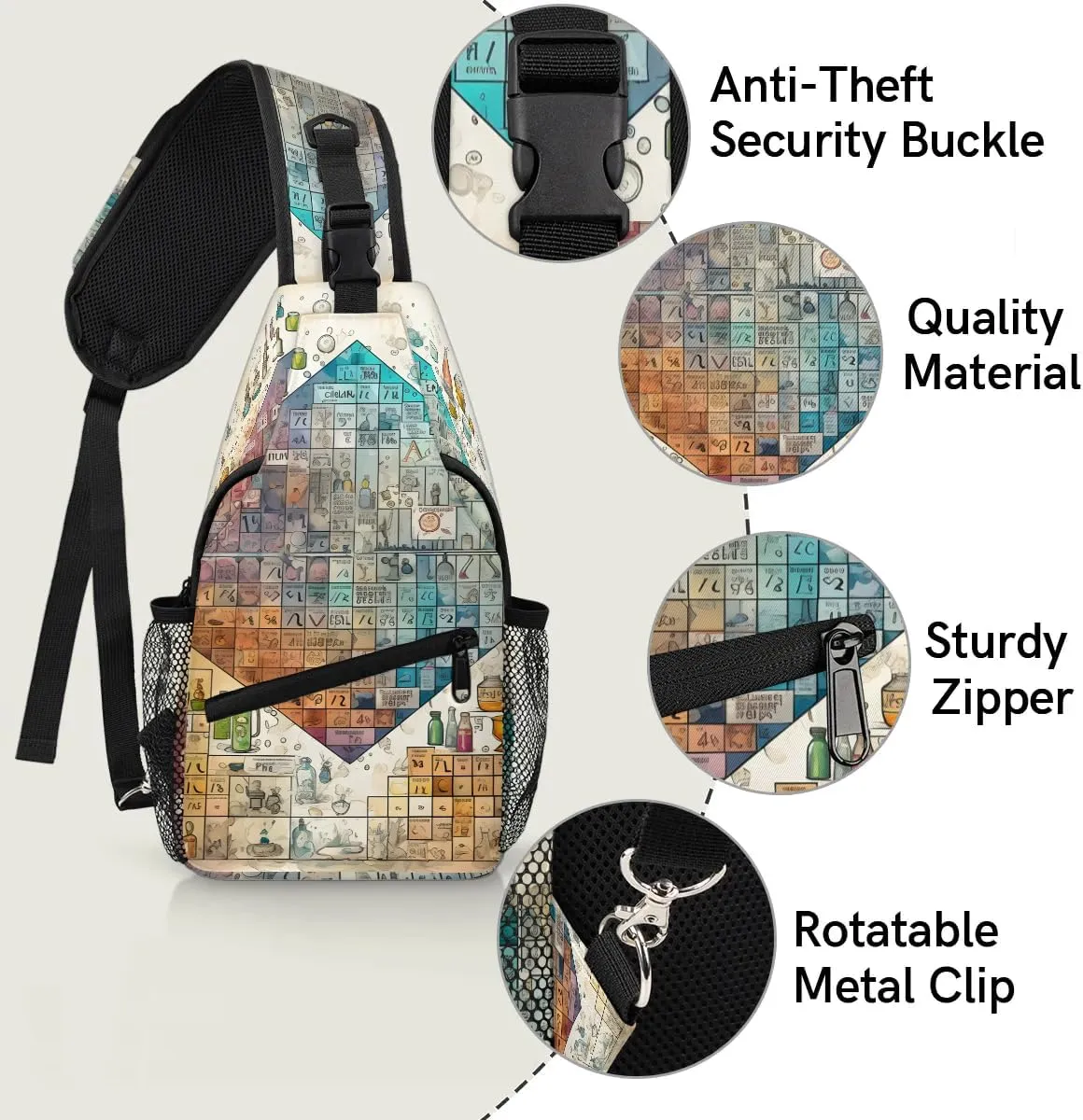Laboratory Print Sling Bag for Women Men, Waterproof Crossbody Sling Backpack Travel Outdoor Sports Chest Bag