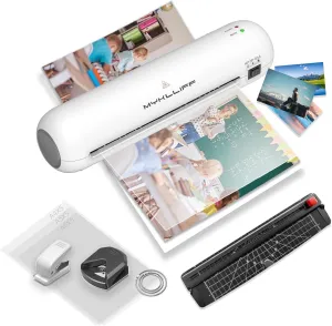 Laminator Machine 9-Inch Portable Thermal Laminater with Hot & Cold Modes, A4 Small Laminating Machine with ABS Jam-Release, 3-Min Warm-Up, 6-in-1 Photo Laminator Kit for Home Office and Class, White