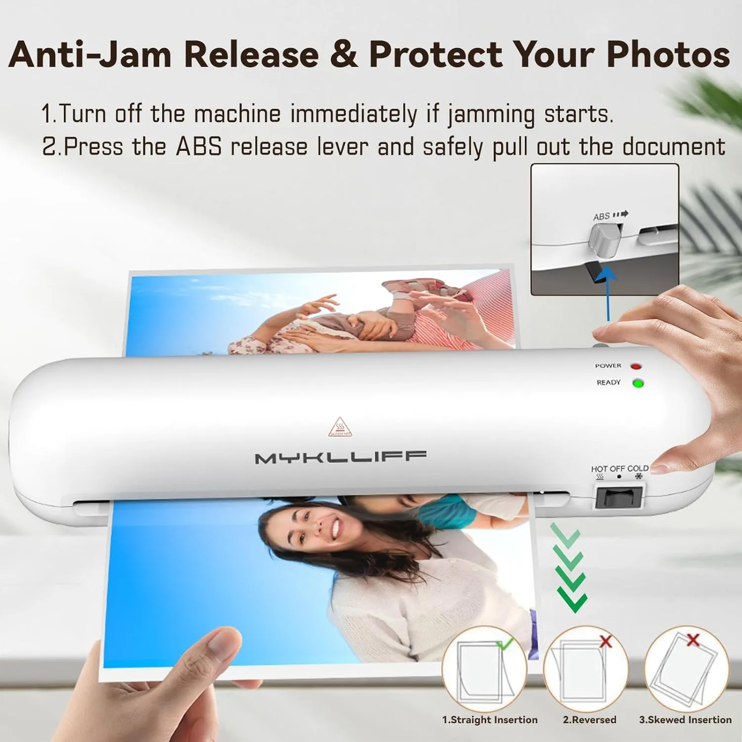 Laminator Machine 9-Inch Portable Thermal Laminater with Hot & Cold Modes, A4 Small Laminating Machine with ABS Jam-Release, 3-Min Warm-Up, 6-in-1 Photo Laminator Kit for Home Office and Class, White