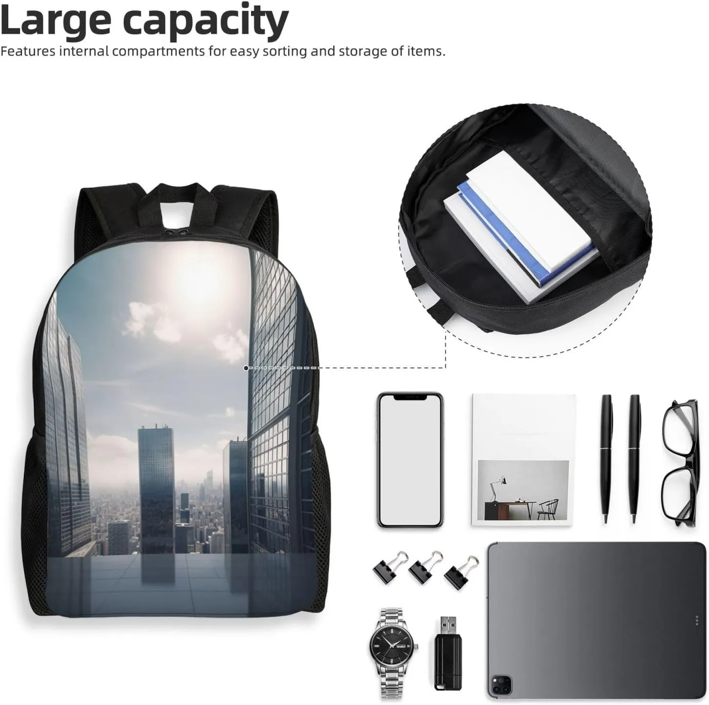 Laptop Backpack for Men Women Lightweight Backpack Skyscraper Buildings Rucksack Laptop Bag Daypack for Travel