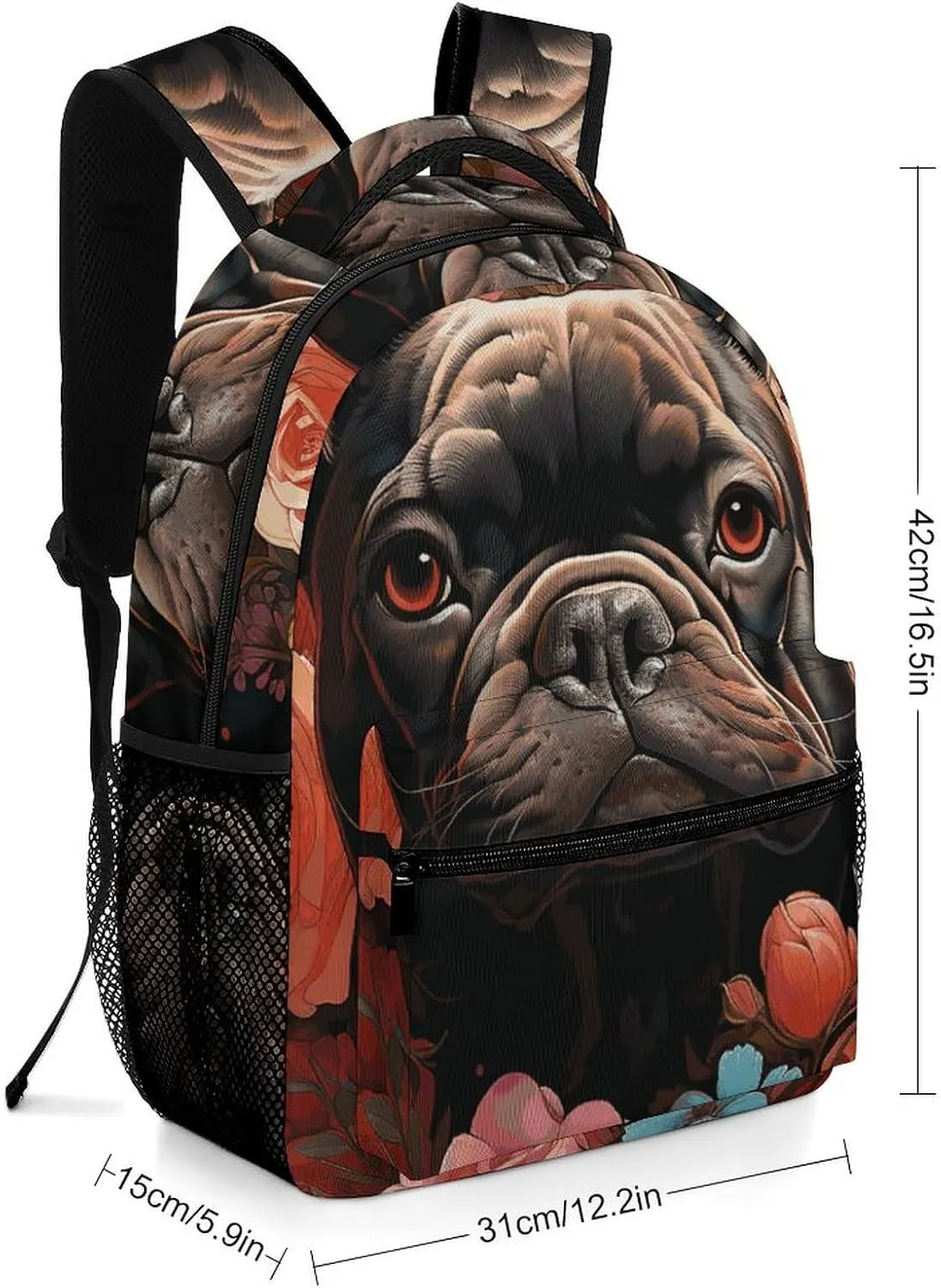 Laptop Backpack for Men Women Lightweight Daypack with Compartment Rucksack Bulldog And Flowers Laptop Bag