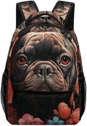 Laptop Backpack for Men Women Lightweight Daypack with Compartment Rucksack Bulldog And Flowers Laptop Bag