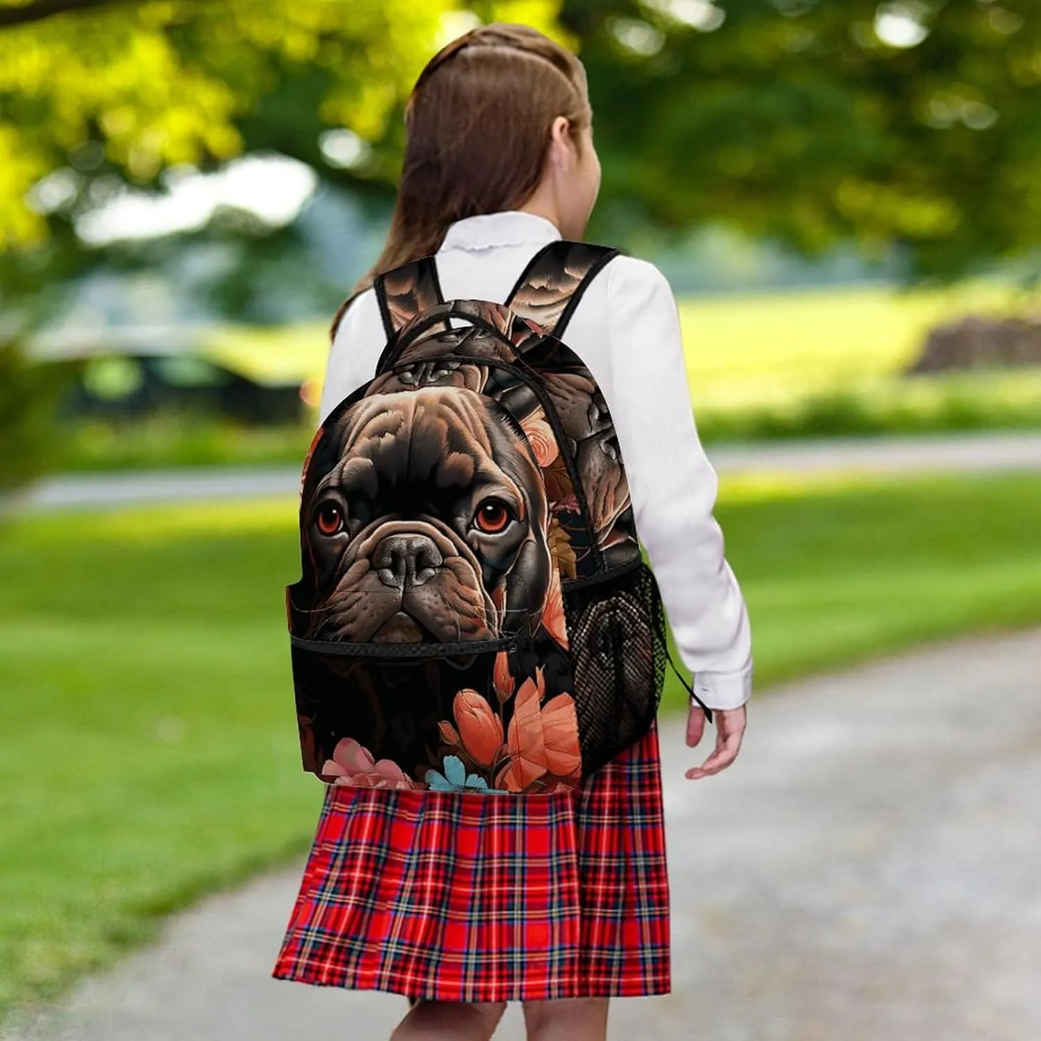 Laptop Backpack for Men Women Lightweight Daypack with Compartment Rucksack Bulldog And Flowers Laptop Bag