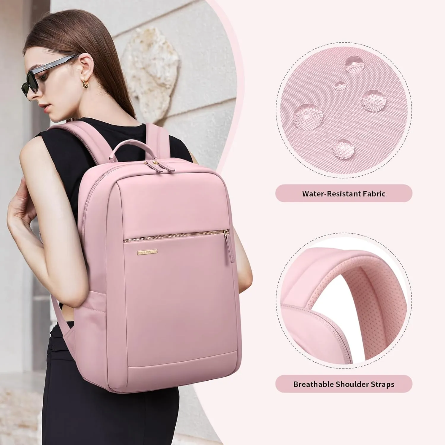 Laptop Backpack for Women - Business Travel Anti Theft Laptop Bag Backpack Water Resistant College Computer Backpacks for Men Women Fits 14Inch Notebook (Pink)