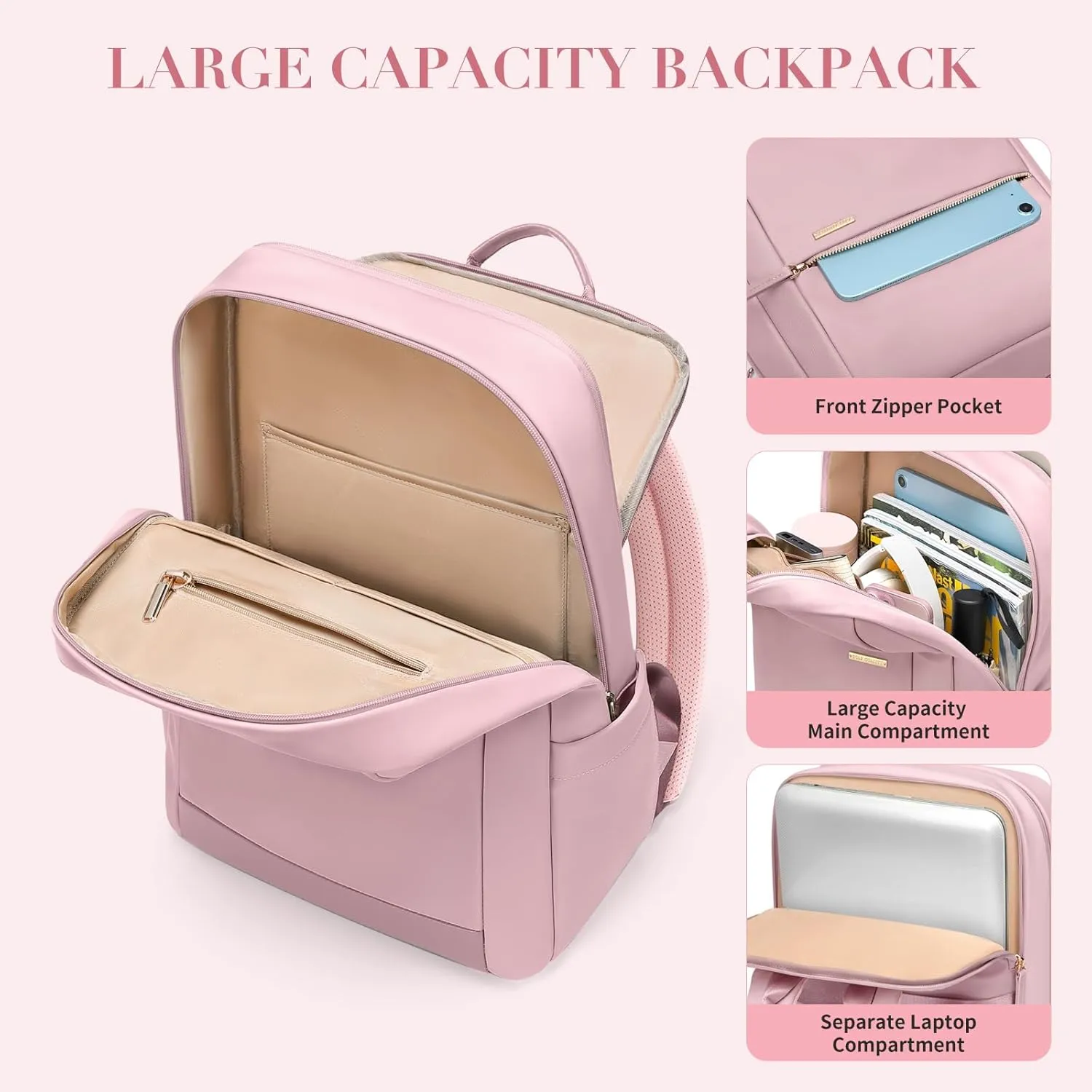 Laptop Backpack for Women - Business Travel Anti Theft Laptop Bag Backpack Water Resistant College Computer Backpacks for Men Women Fits 14Inch Notebook (Pink)