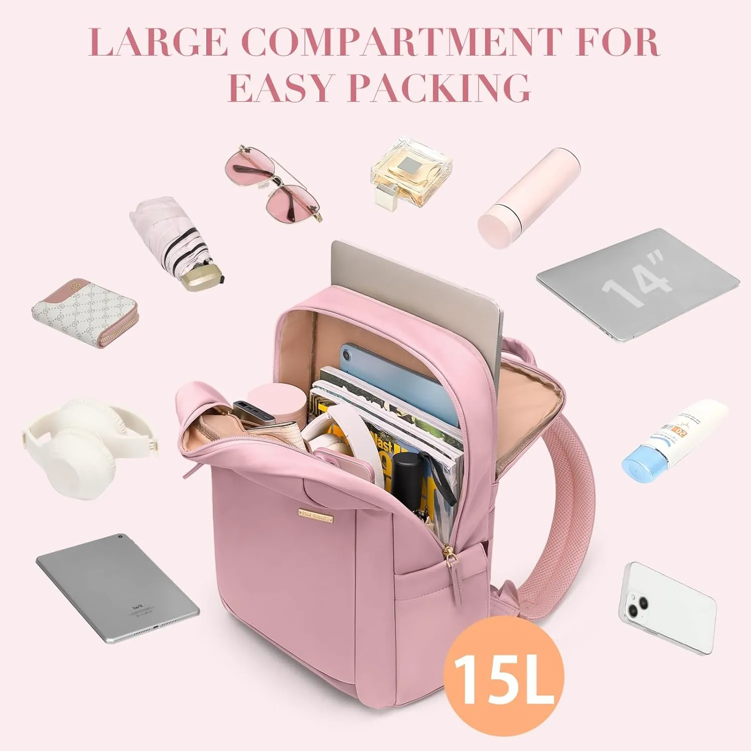 Laptop Backpack for Women - Business Travel Anti Theft Laptop Bag Backpack Water Resistant College Computer Backpacks for Men Women Fits 14Inch Notebook (Pink)