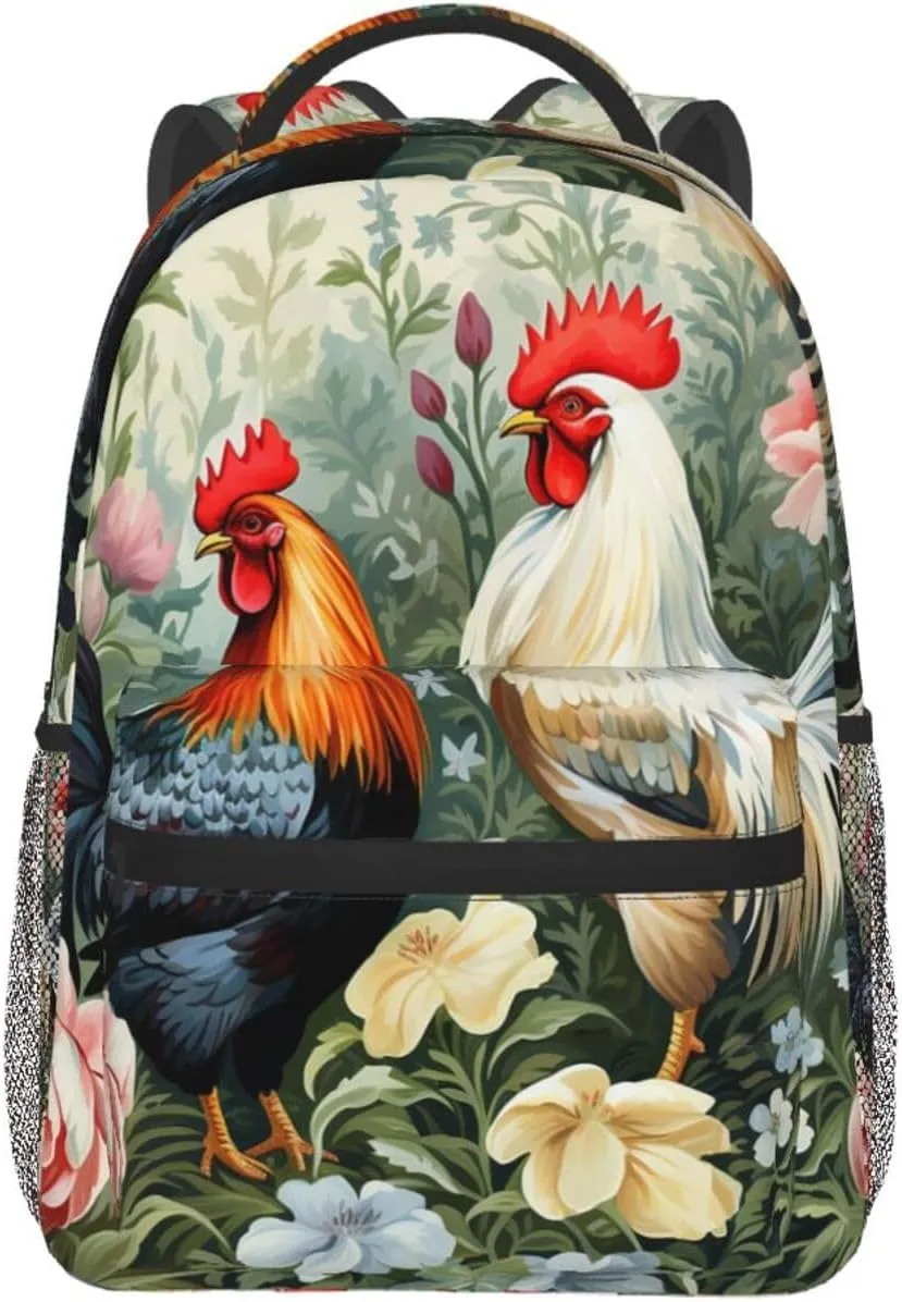 Laptop Backpack Lightweight Daypack for Men Women Spiral and curve patterns Backpack Laptop Bag for Travel Hiking, Rooster, One Size