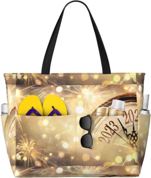 Large Beach Tote Bag for Women Extra Large Capacity Waterproof Sandproof Pool Bag Suitable for Swimming Pool Gym Travel Groceries Countdown to 2025
