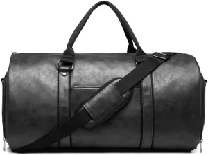 Large Capacity Waterproof Travel Bag Carrying Garment Bag Leather Garment Duffel Bag Men Suit Travel Bag(Black)