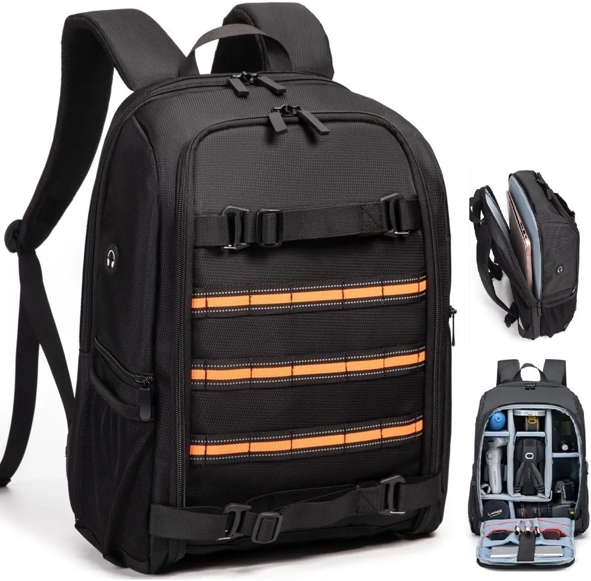 Large Size 23L Camera Backpack Photography Camera Bag, Compatible with Camera DSLR, 15.6'' Laptop, Tripod (Black-3)