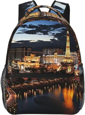 Las Vegas night view Backpack Lightweight Laptop Backpack Travel Rucksack for Men Women Canvas Daypack