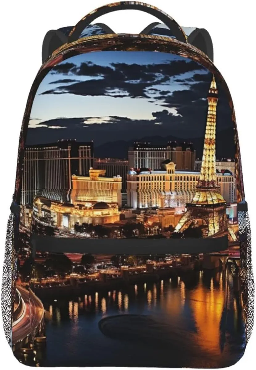 Las Vegas night view Backpack Lightweight Laptop Backpack Travel Rucksack for Men Women Canvas Daypack