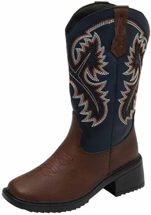 LAVAEGG Women's Square Toe Patchwork Embroidered Mid-Calf Western Cowboy Cowgirl Boots with Pull-Up Tabs Stain and water resistant cow suede upper