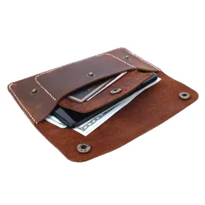Leather Wallet, Slim Design with Card Slots and Cash Compartment Card Holder Secure Snap long wallet Brown