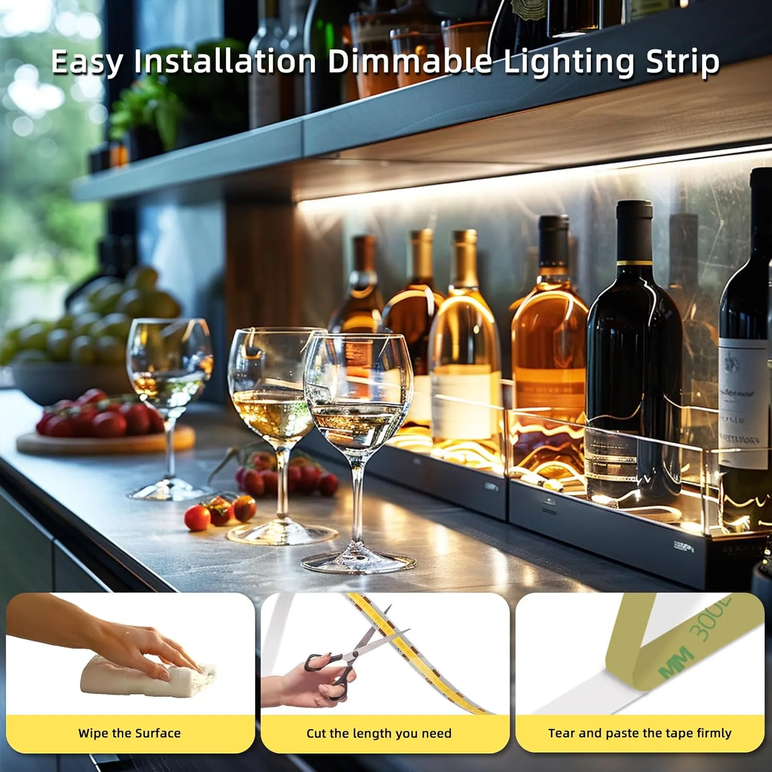 LED Strip Lights USB Short Light Strips, 6500K Bright White Not Dimmable 5V COB Small LED Strip for Indoor Bedroom Kitchen DIY Home Decor Display Cabinet 5V LED TV Lighting (3 Pack 3.28FT)