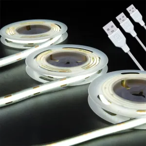LED Strip Lights USB Short Light Strips, 6500K Bright White Not Dimmable 5V COB Small LED Strip for Indoor Bedroom Kitchen DIY Home Decor Display Cabinet 5V LED TV Lighting (3 Pack 3.28FT)