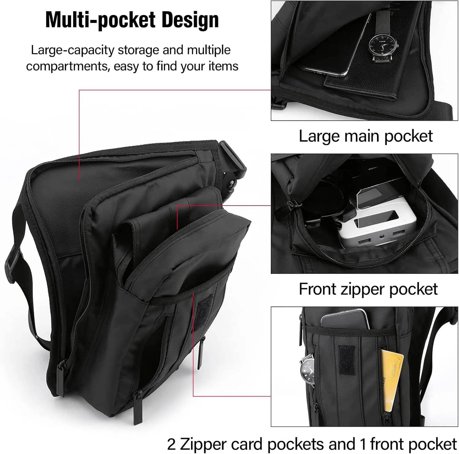 Leg Bag for Men Fanny Packs Women Men’s Outdoor Thigh Bags Motorcycle Ride Crossbody Backpack Shoulder Sling Pack Camping Hiking Cycling Riding, AA Black