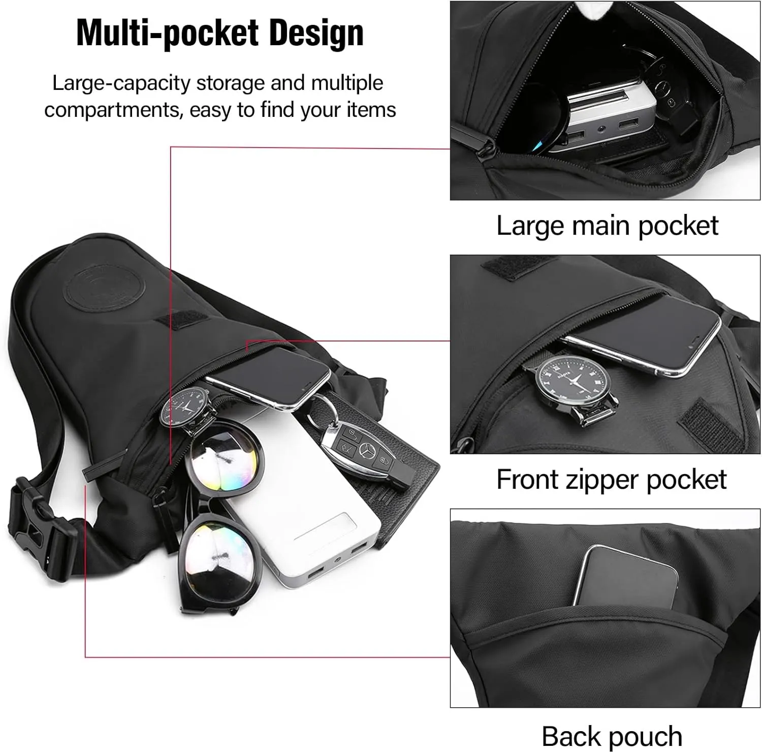 Leg Bag for Men Fanny Packs Women Men’s Outdoor Thigh Bags Motorcycle Ride Crossbody Backpack Shoulder Sling Pack Camping Hiking Cycling Riding, C Black