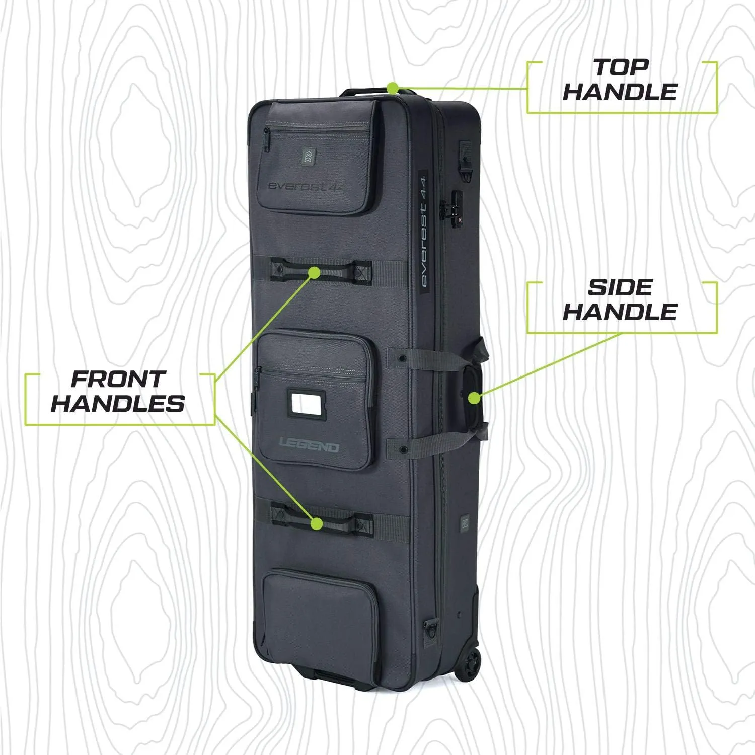 LEGEND Everest Hybrid Roller Lockable Compound Bow Case - Metal Structure, Foam Padding, Tricot Lining, Fastening Straps, Cam Protector, Front Pockets, Removable Wheels - Airline-Endorsed Archery Case
