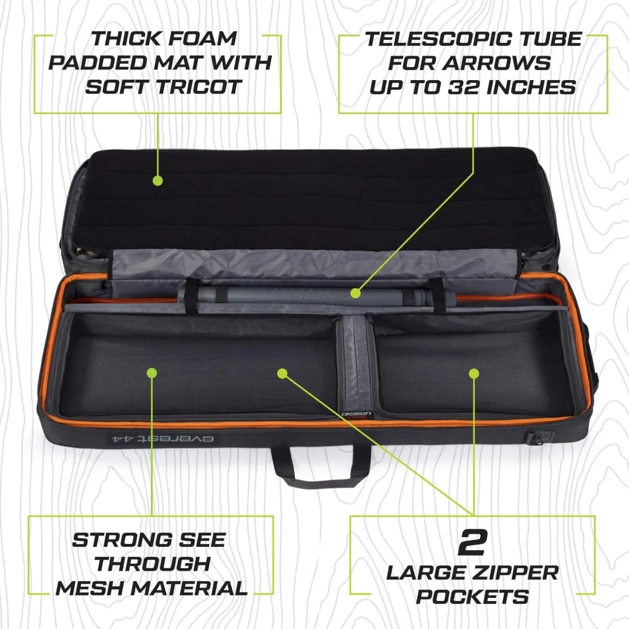 LEGEND Everest Hybrid Roller Lockable Compound Bow Case - Metal Structure, Foam Padding, Tricot Lining, Fastening Straps, Cam Protector, Front Pockets, Removable Wheels - Airline-Endorsed Archery Case