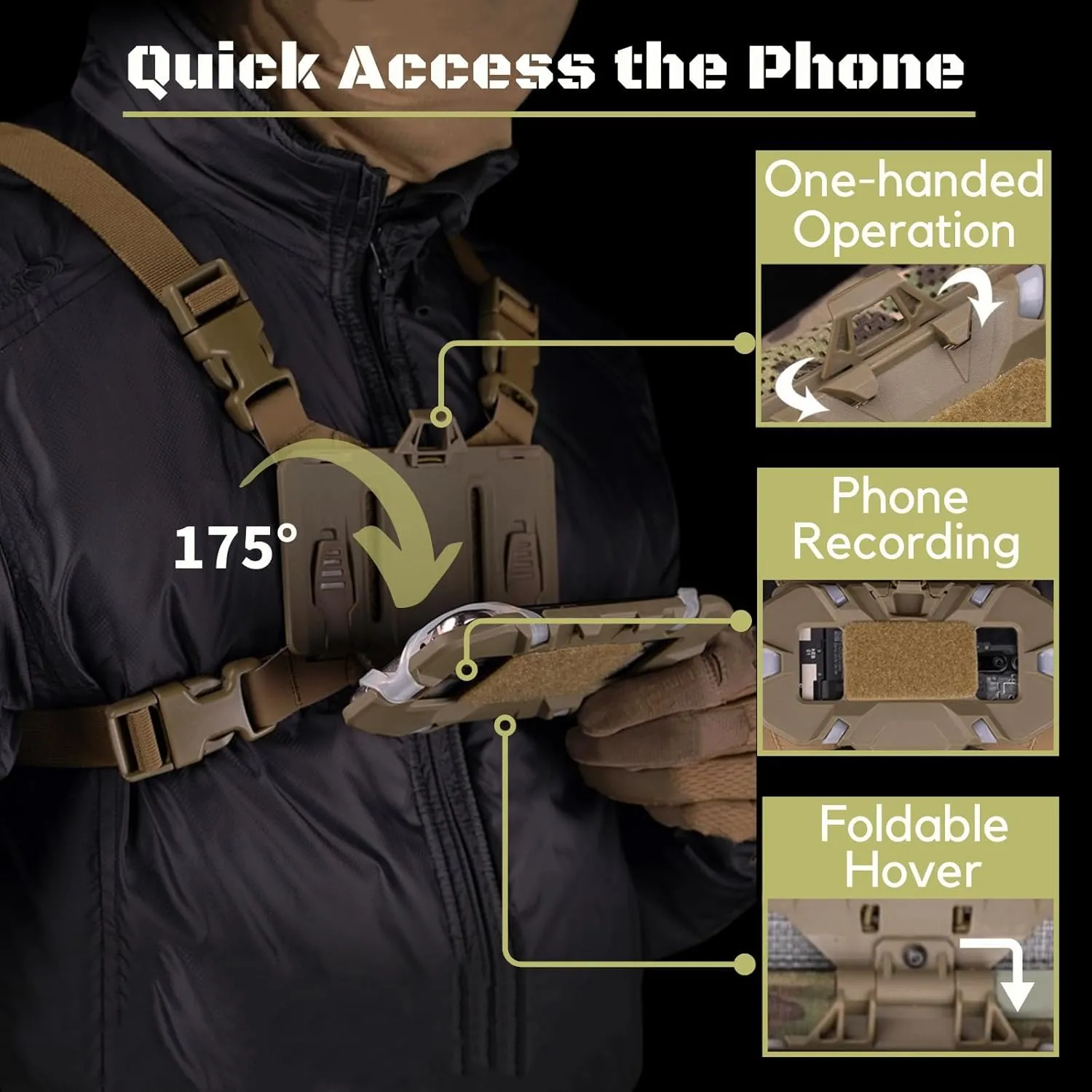 Let-Me-Be FoldPanel Chest Vest Set, Chest Rig Phone Mount for Plate Carrier Accessory Navigation Board, Outdoor Hiking Fishing Cycling Tactical Vest Wearable Phone Carrier for 4.7"-6.7" Screen