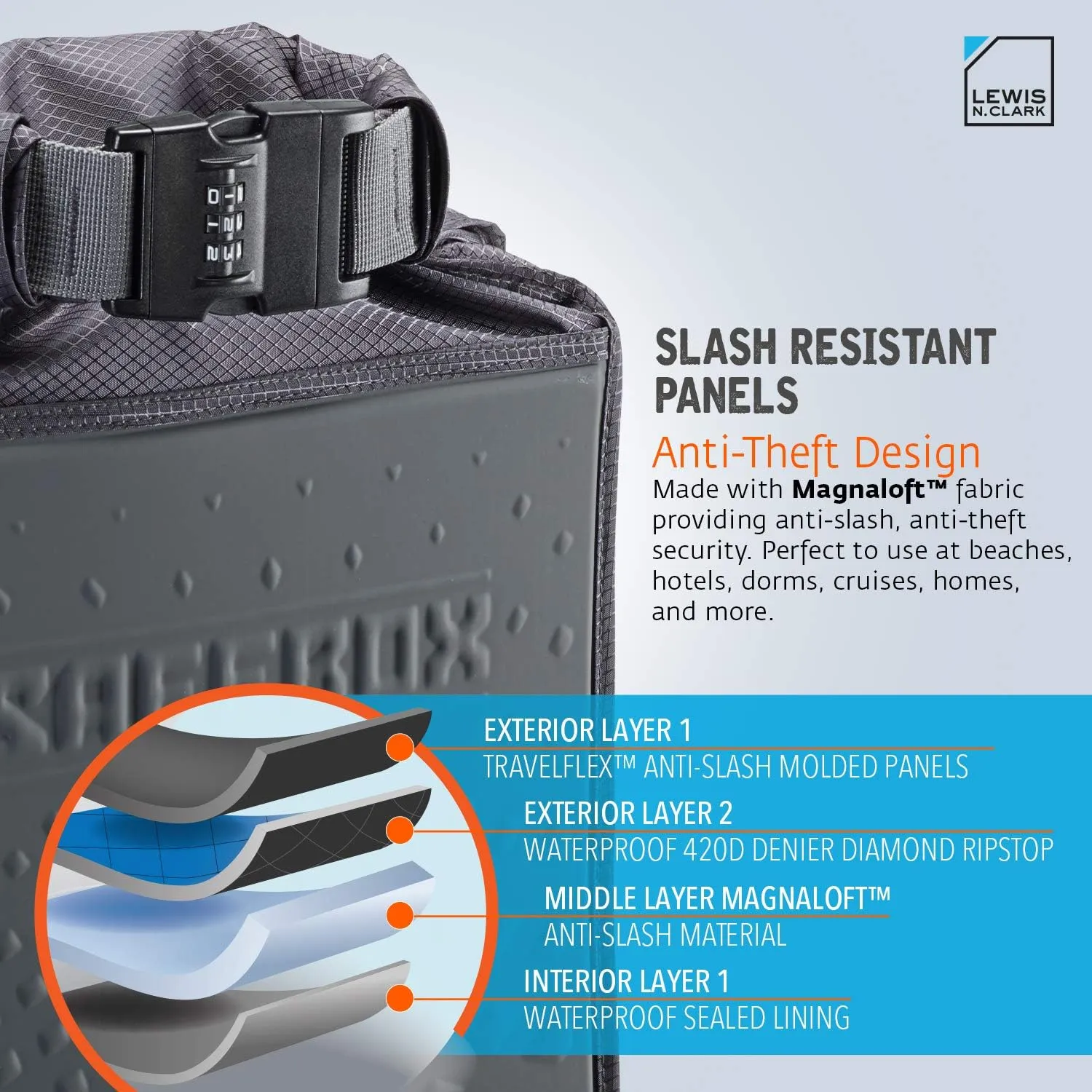 Lewis N. Clark Safebox Portable Safe with Anti Theft Combination Lock and Slash Resistant Material to Protect Wallet, iPhone and Valuables at the Beach, Pool, Camping   Hotel, Large