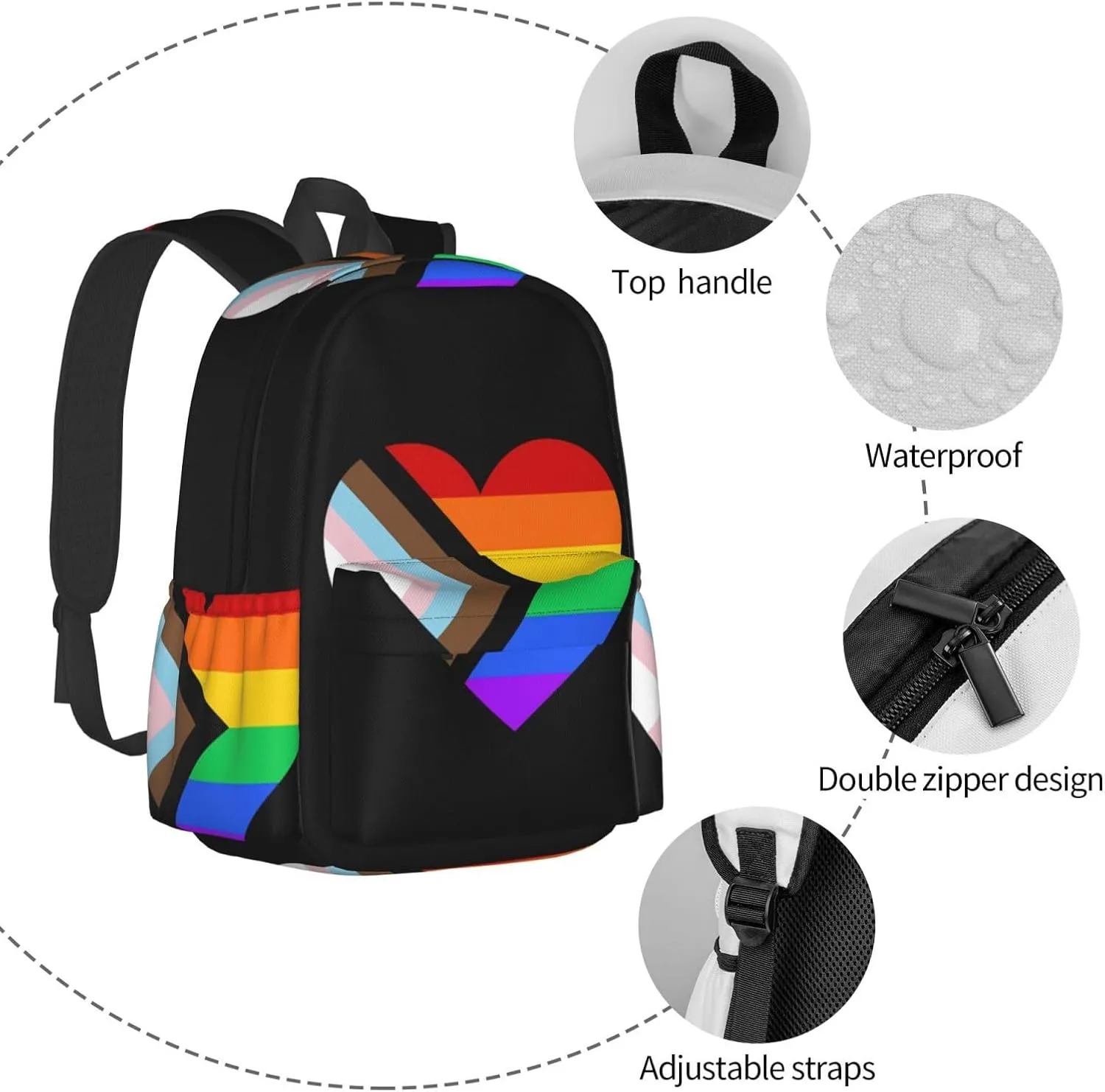 Lgbt Pride Rainbow Gay Allyship Heart Laptop Backpack Shoulder Bag Laptop Pack Travel Backpacks Commuter Back Pack Casual Daypack Bags With Side Pockets