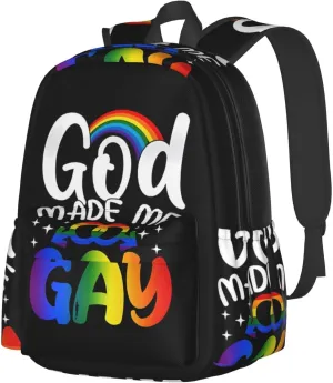 Lgbt Rainbow Gay Pride Flag God Made Me Gay Pride Day Laptop Backpack Shoulder Bag Laptop Pack Travel Backpacks Commuter Back Pack Casual Daypack Bags With Side Pockets
