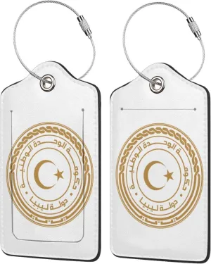 Libya National Emblem Luggage Tags Pu Leather with Privacy Cover Label Address Card and Durable Metal Ring Suitable for Men Women Handbags Backpacks