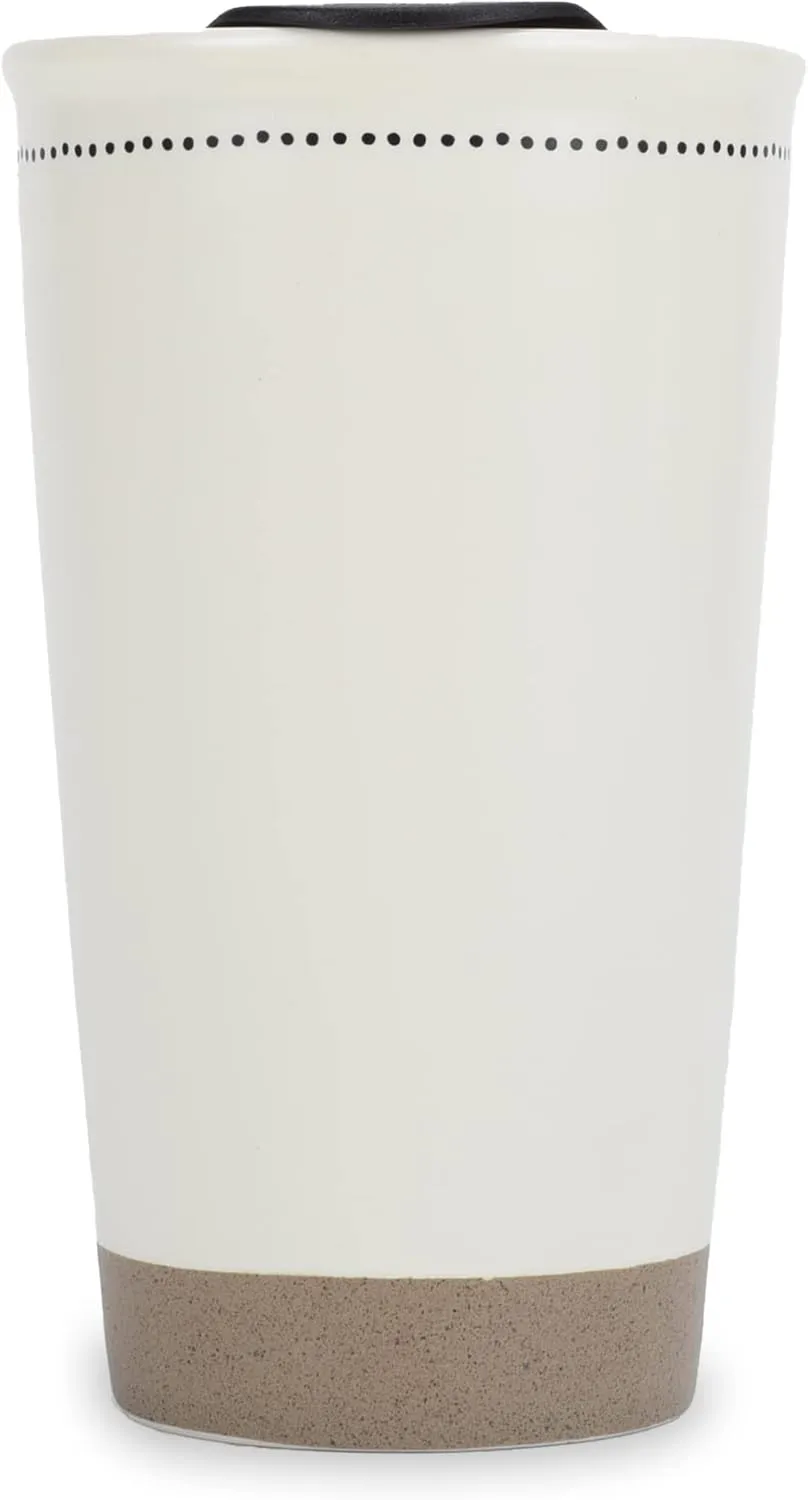 Lighthouse Christian Products Pin Dot Classic White 12 ounce Ceramic Travel Tumbler Mug, Grateful
