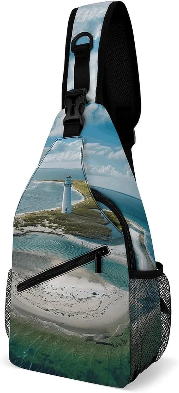 Lighthouse on The Shore Crossbody Bags Mini Sling Bag Fanny Chest Bag Travel Daypack Sling Backpack for Men Women