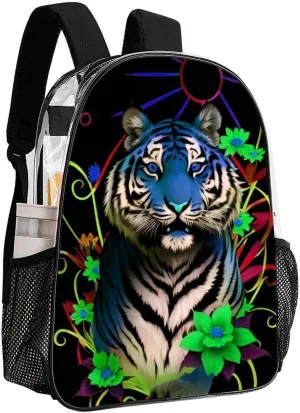 Lightweight Rucksack for Sports Travel Running - Big Capacity Multipurpose Transparent Bookbag, Trippy Tiger Animal Flower Art Travel and Sport Backpack Rucksack