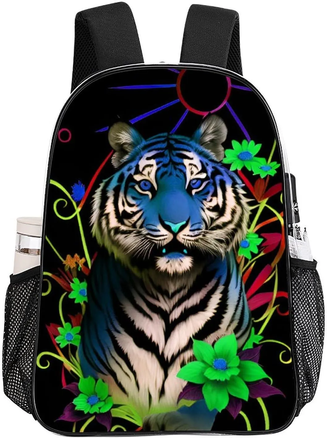 Lightweight Rucksack for Sports Travel Running - Big Capacity Multipurpose Transparent Bookbag, Trippy Tiger Animal Flower Art Travel and Sport Backpack Rucksack