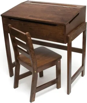 Lipper International Child's Slanted Top Desk & Chair, Walnut Finish, 25 1/2" x 16" x 26"