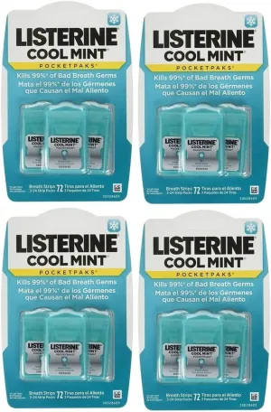 Listerine Cool Mint Pocketpaks Breath Strips, 12-24-Strip Pack Total 288 Strips