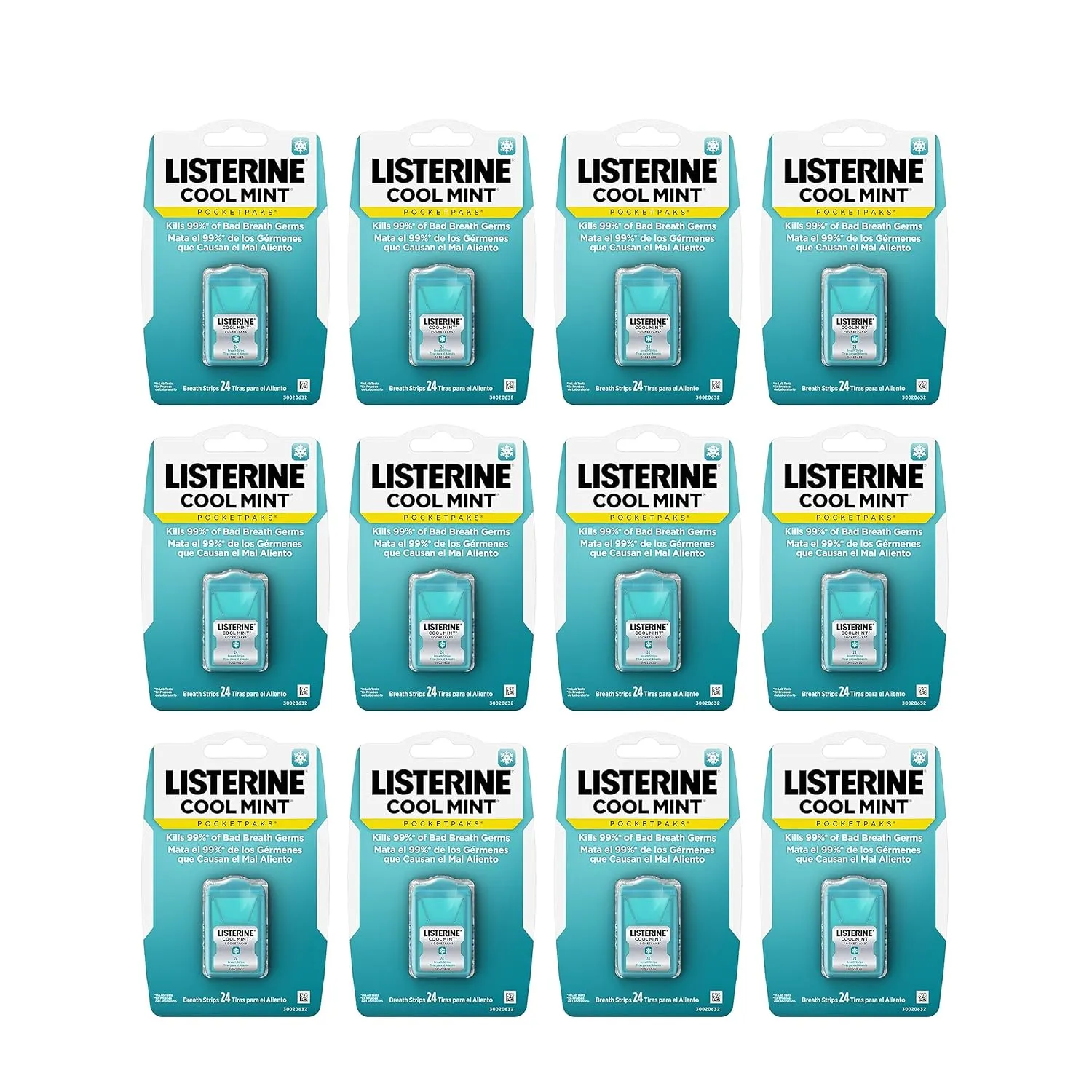 Listerine Cool Mint PocketPaks Portable Breath Strips for Bad Breath, Fresh Breath Strips Dissolve Instantly to Kill 99% of Bad Breath Germs* On-The-Go, Cool Mint, 24-Strip Pack, 12 Pack