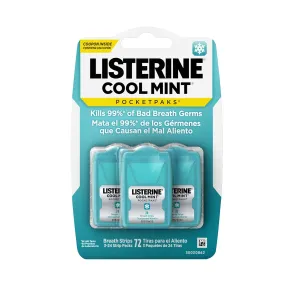 Listerine Cool Mint PocketPaks Portable Breath Strips for Bad Breath, Fresh Breath Strips to Kill 99% of Bad Breath Germs* On-The-Go, Cool Mint Flavor, 72 Count (Pack of 6)