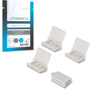 Litcessory 6-Pin to Cut-End Connector Compatible with Philips Hue Light Strip Plus, Hue Bridge & Smart LED Strip Lights – LED Strip Connector for Custom Lighting (4 Pack, White - Micro 6-PIN V4)