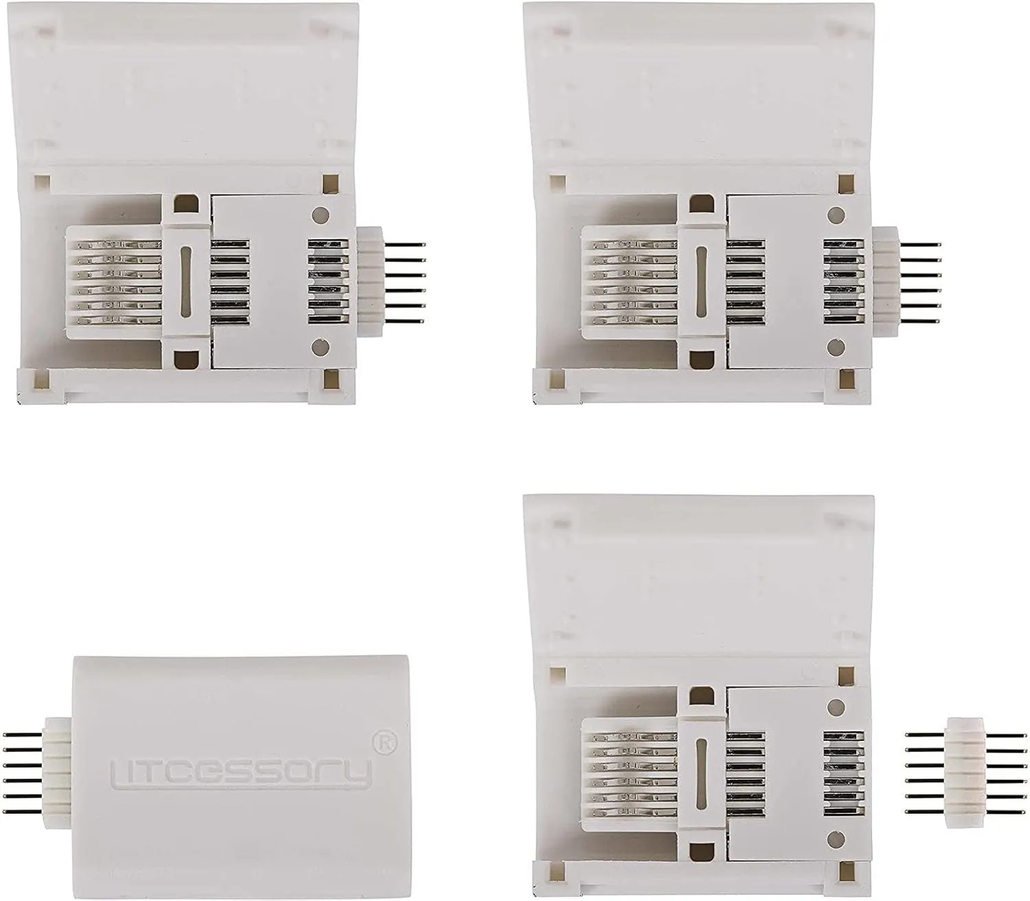 Litcessory 6-Pin to Cut-End Connector Compatible with Philips Hue Light Strip Plus, Hue Bridge & Smart LED Strip Lights – LED Strip Connector for Custom Lighting (4 Pack, White - Micro 6-PIN V4)