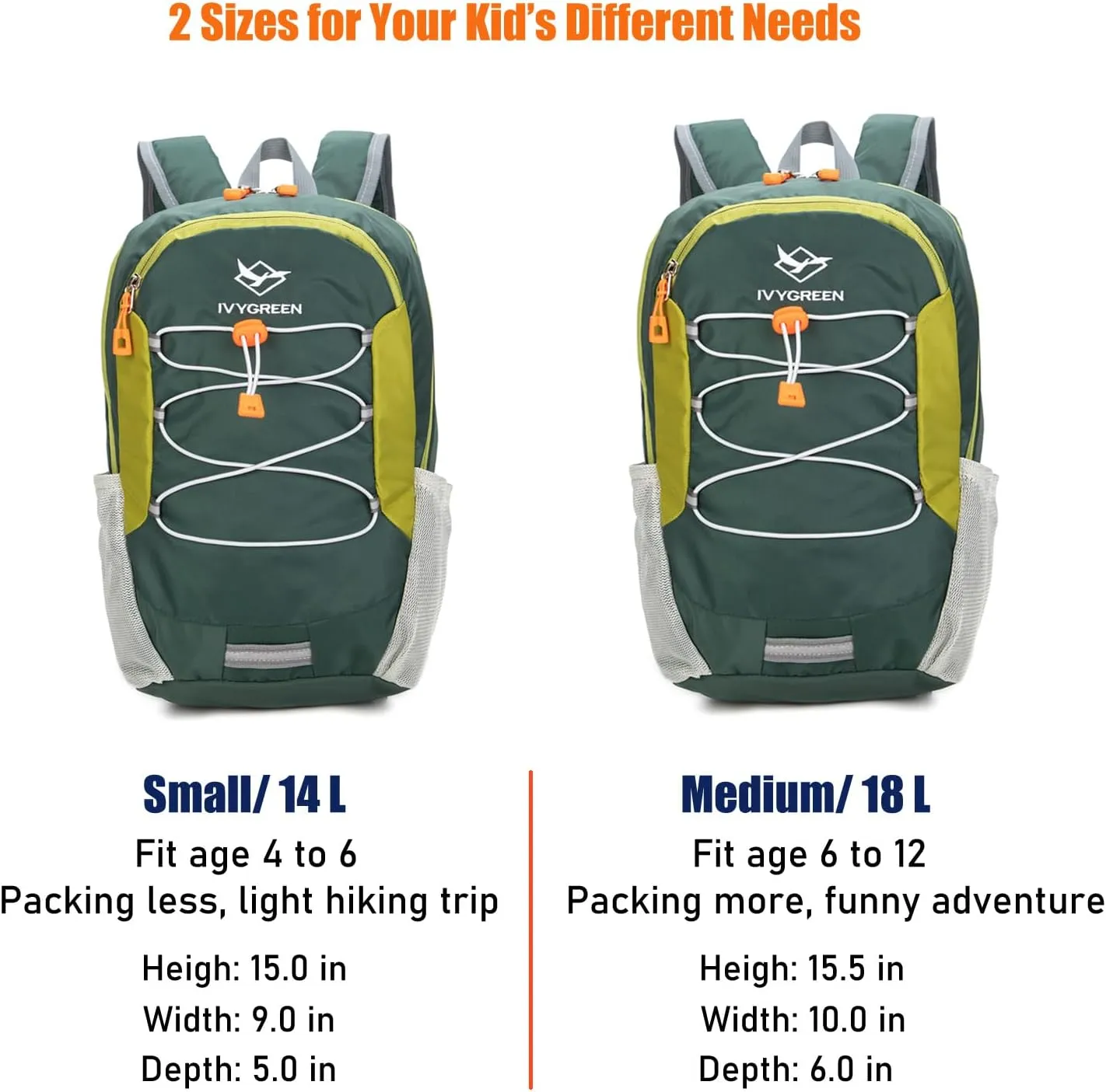 Little Kids Hiking Backpack for Boys or Girls, Small Daypack for Camping or Travel (Green, Small)