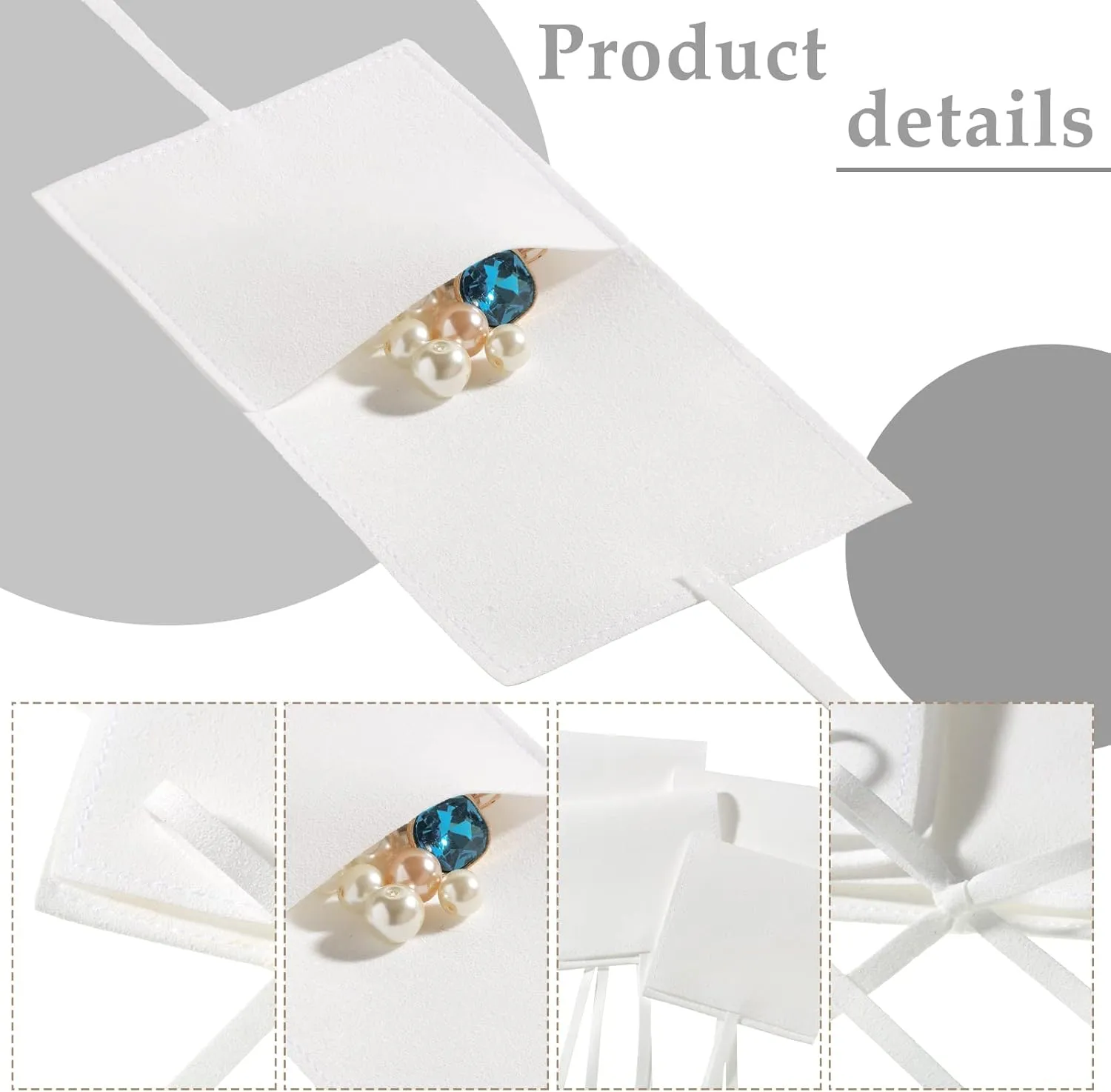 Lothee 40 Pcs Microfiber Jewelry Pouch 8x8 cm Jewelry Packaging Luxury Small Gift Bags Bow Tie Microfiber Bag for Bracelet Necklace Packaging,Envelope Style with String and Divider(White)