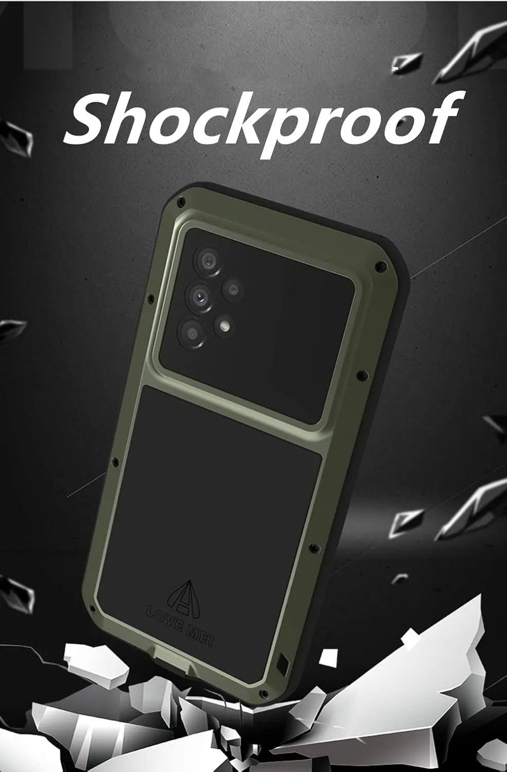 LOVE MEI Compatible with Samsung Galaxy A53 5G Case, Outdoor Sports Waterproof Military Heavy Duty Shockproof Dust/Dirt Proof Hybrid Aluminum Metal Silicone Tempered Glass Case Hard Cover (Yellow)
