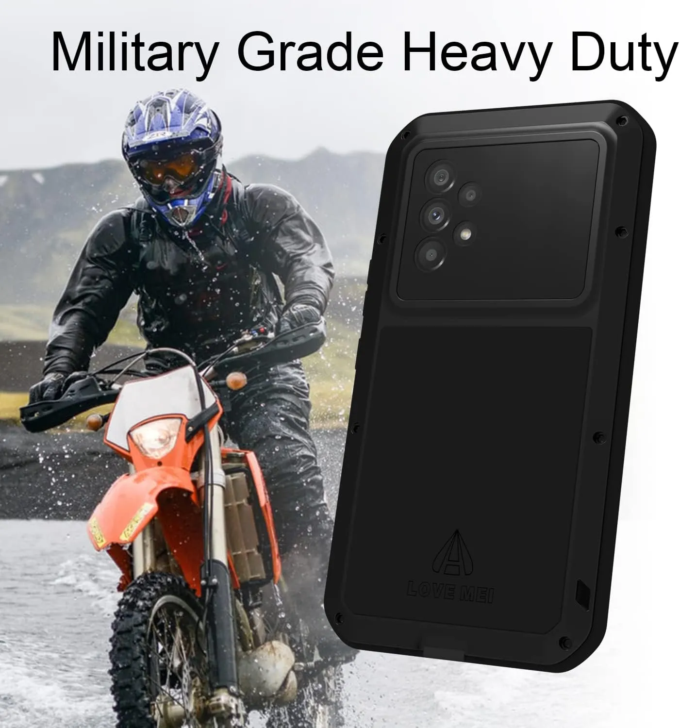 LOVE MEI Compatible with Samsung Galaxy A53 5G Case, Outdoor Sports Waterproof Military Heavy Duty Shockproof Dust/Dirt Proof Hybrid Aluminum Metal Silicone Tempered Glass Case Hard Cover (Yellow)