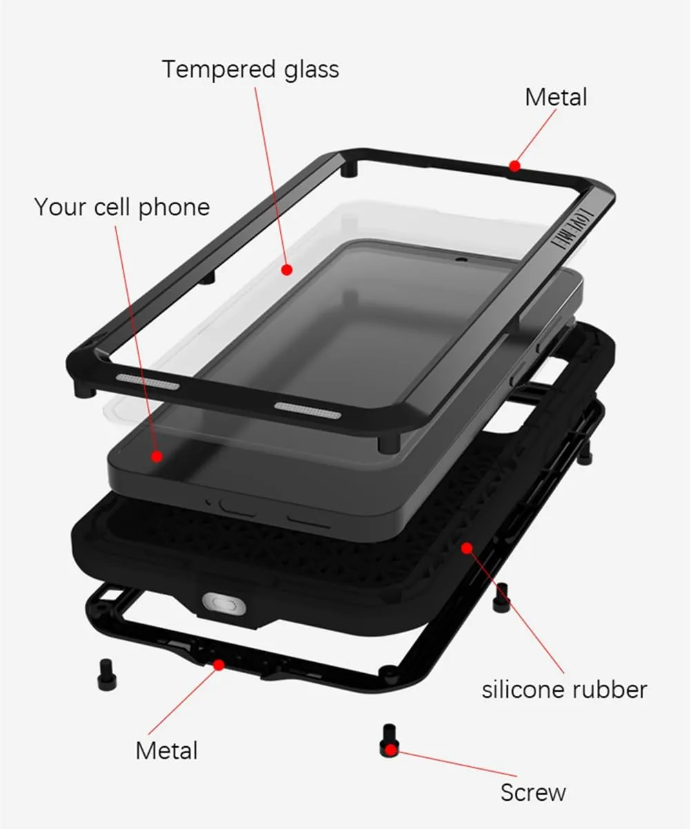 LOVE MEI Compatible with Samsung Galaxy S25 Case, Outdoor Sports Military Heavy Duty Shockproof Dustproof Hybrid Aluminum Metal Silicone Tempered Glass Hard Cover (Red)