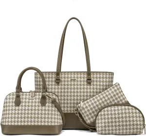 LOVEVOOK Handbags for Women 4pcs Purse Set Fashion Houndstooth Tote Shoulder Bag Top Handle Satchel