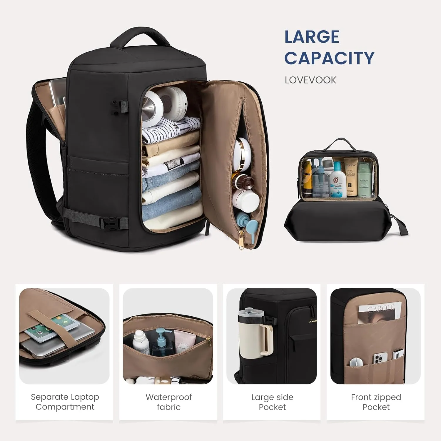 LOVEVOOK Travel Backpack for Women 17.3 Inch Carry On Backpack for Traveling on Airplane, Water Resistant Computer Backpack Luggage, Lightweight Business Rucksack as Personal Item Travel Bag