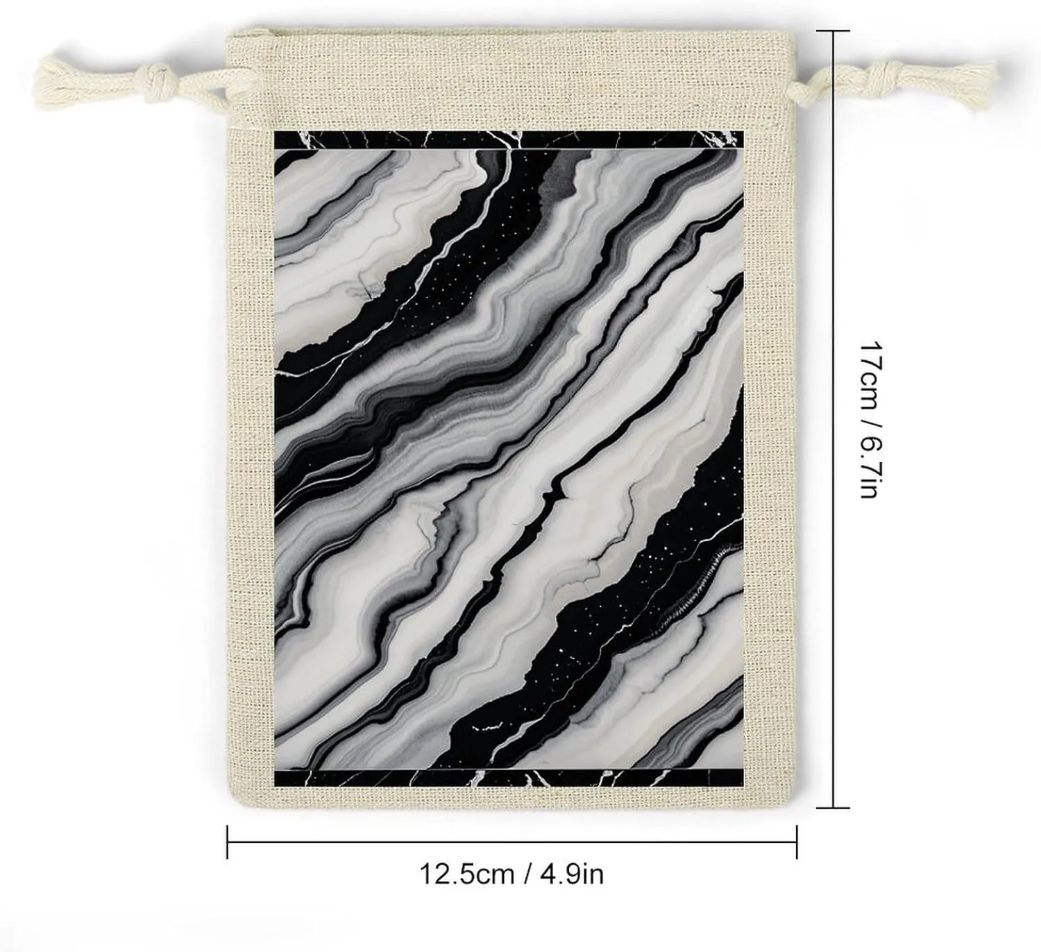 LPSADGF 8 PCS Black White Marble Drawstring Gift Bags Reusable Cotton Linen Storage Pouches for Christmas, Weddings, Parties, Favors 4.9"x6.7" Small Burlap Bags