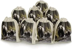LPSADGF 8 PCS Mother Bear And Her Drawstring Gift Bags Reusable Cotton Linen Storage Pouches for Christmas, Weddings, Parties, Favors 4.9"x6.7" Small Burlap Bags